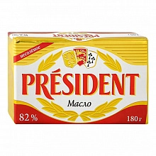 Масло President кислосливочное несоленое 82% 180 г