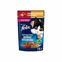 Корм влажный Феликс для взрослых кошек аппетитные кусочки с говядиной и домашней птицей в желе 75 г