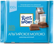 Шоколад Риттер Спорт молочный с альпийским молоком 100 г
