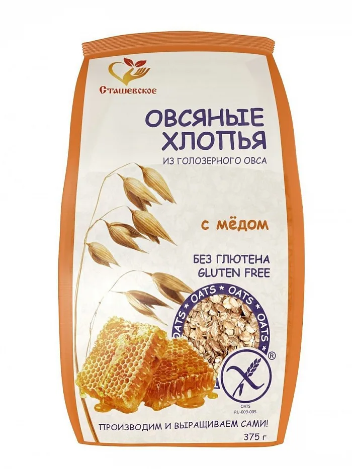 Овсяные хлопья без глютена с мёдом 375 г