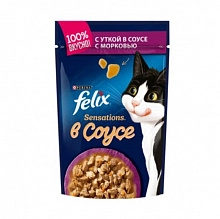 Корм влажный Felix Sensations соус для взрослых кошек с уткой в соусе с морковью 85 г
