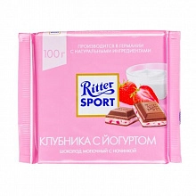 Шоколад Риттер Спорт молочный клубника в йогурте 100 г