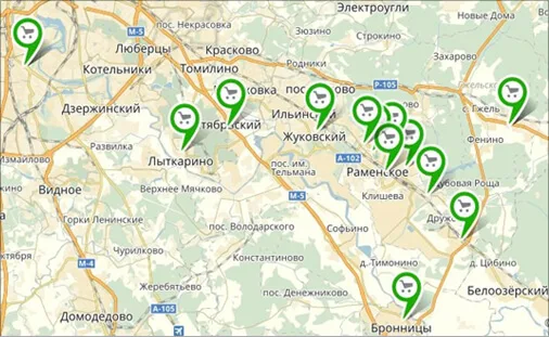 Карта всех фирменных магазинов