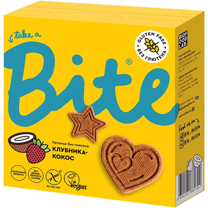 Печенье Bite Клубника-кокос 115 г